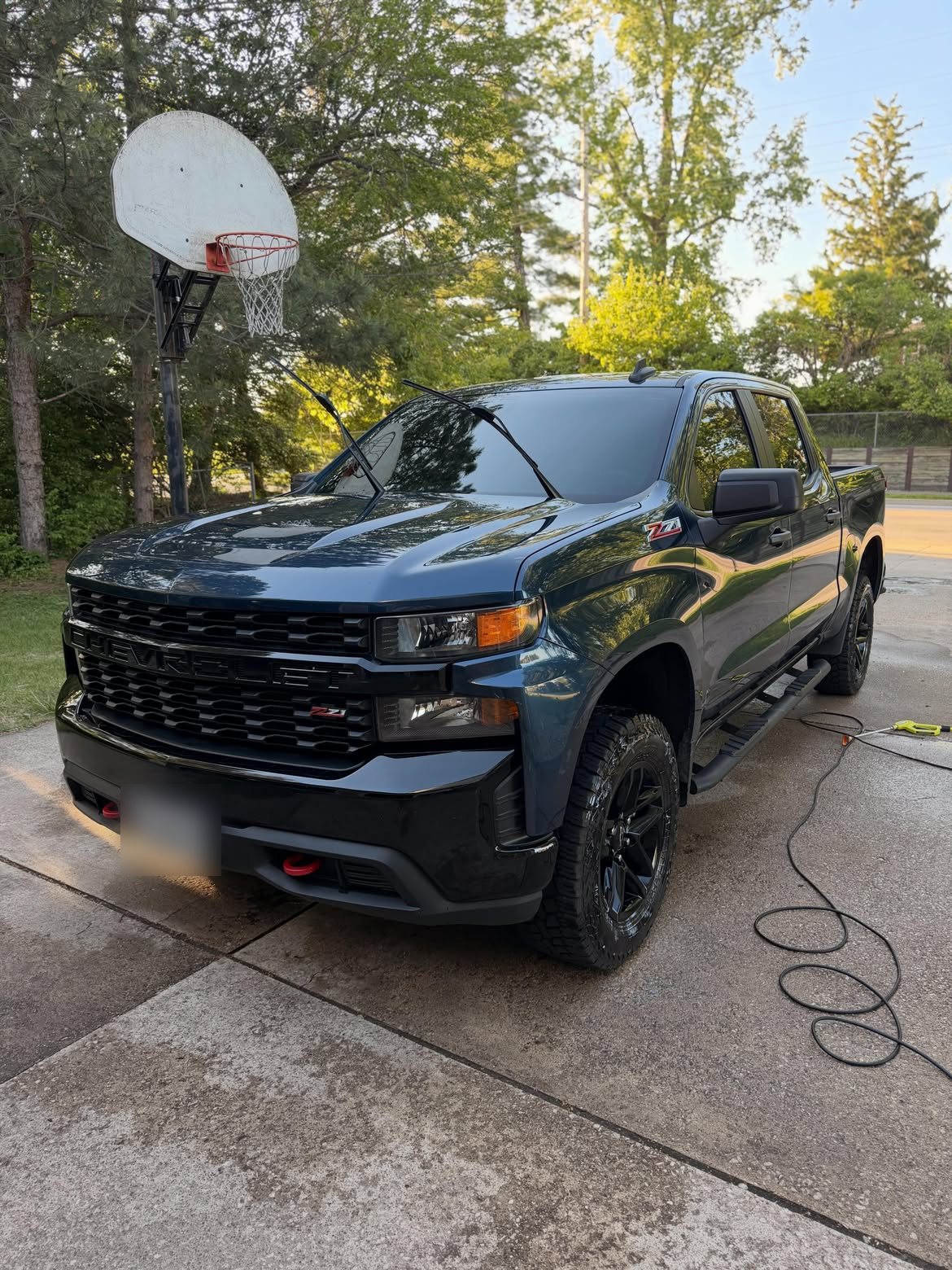 Chevy Silverado with a spray wax finish catching the light